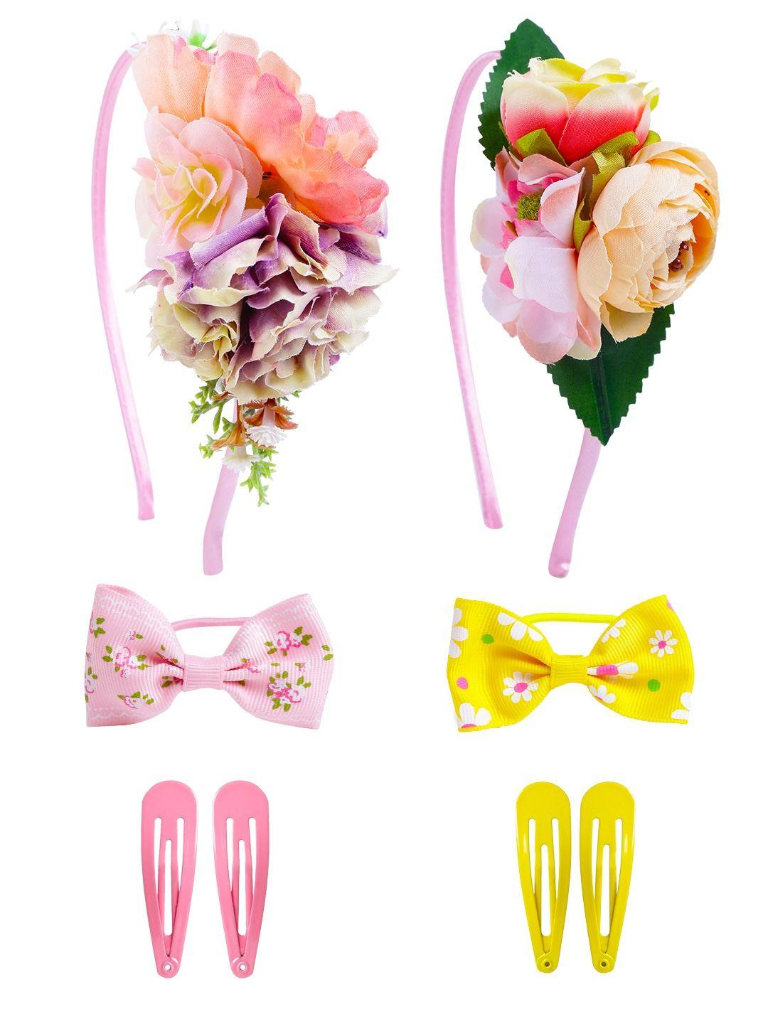 yellow chimes girls multicoloured set of 6 lace hair accessory set