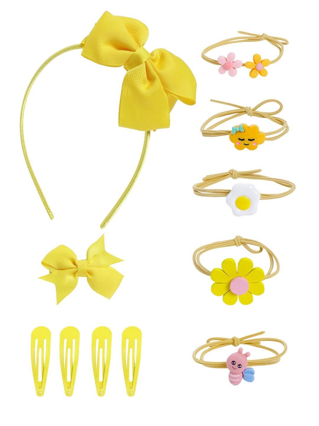 yellow chimes girls set of 11 yellow & white lace hair accessory set
