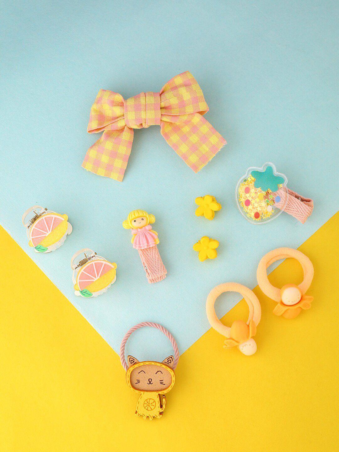 yellow chimes girls yellow & brown hair accessory set of 10