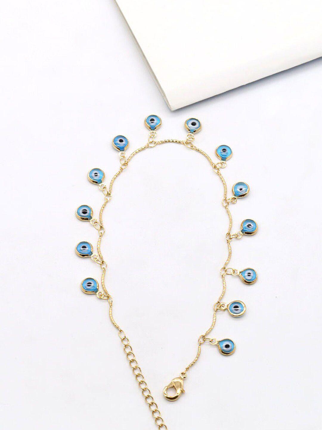 yellow chimes gold-plated multilayer chain evil eye studded adjustable anklet