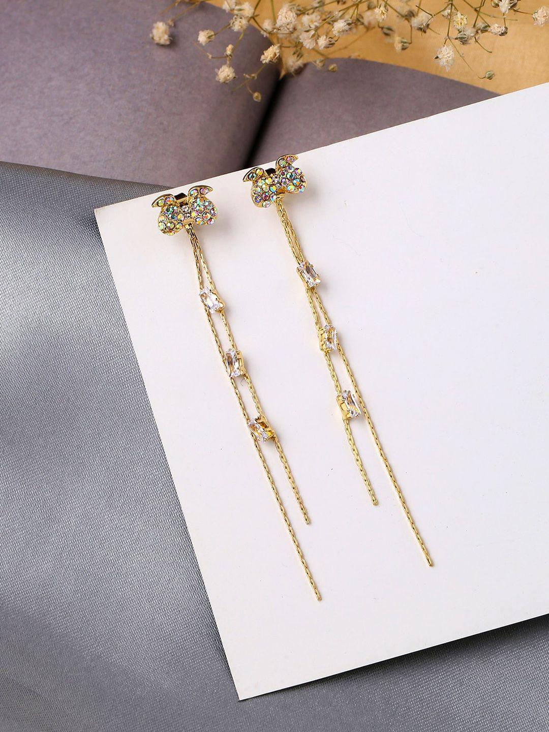 yellow chimes gold-toned contemporary drop earrings