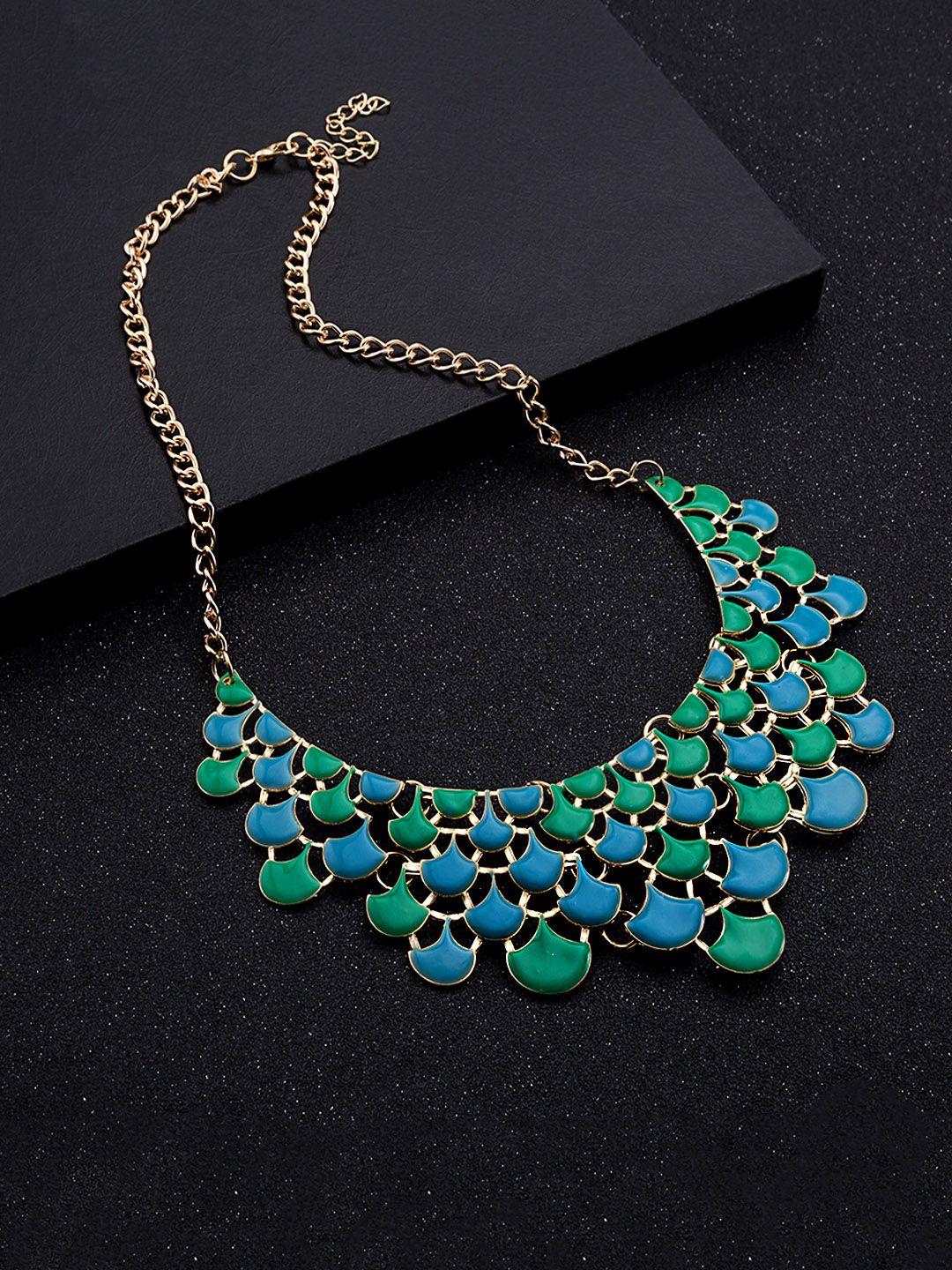 yellow chimes green & blue gold-plated bohemian necklace