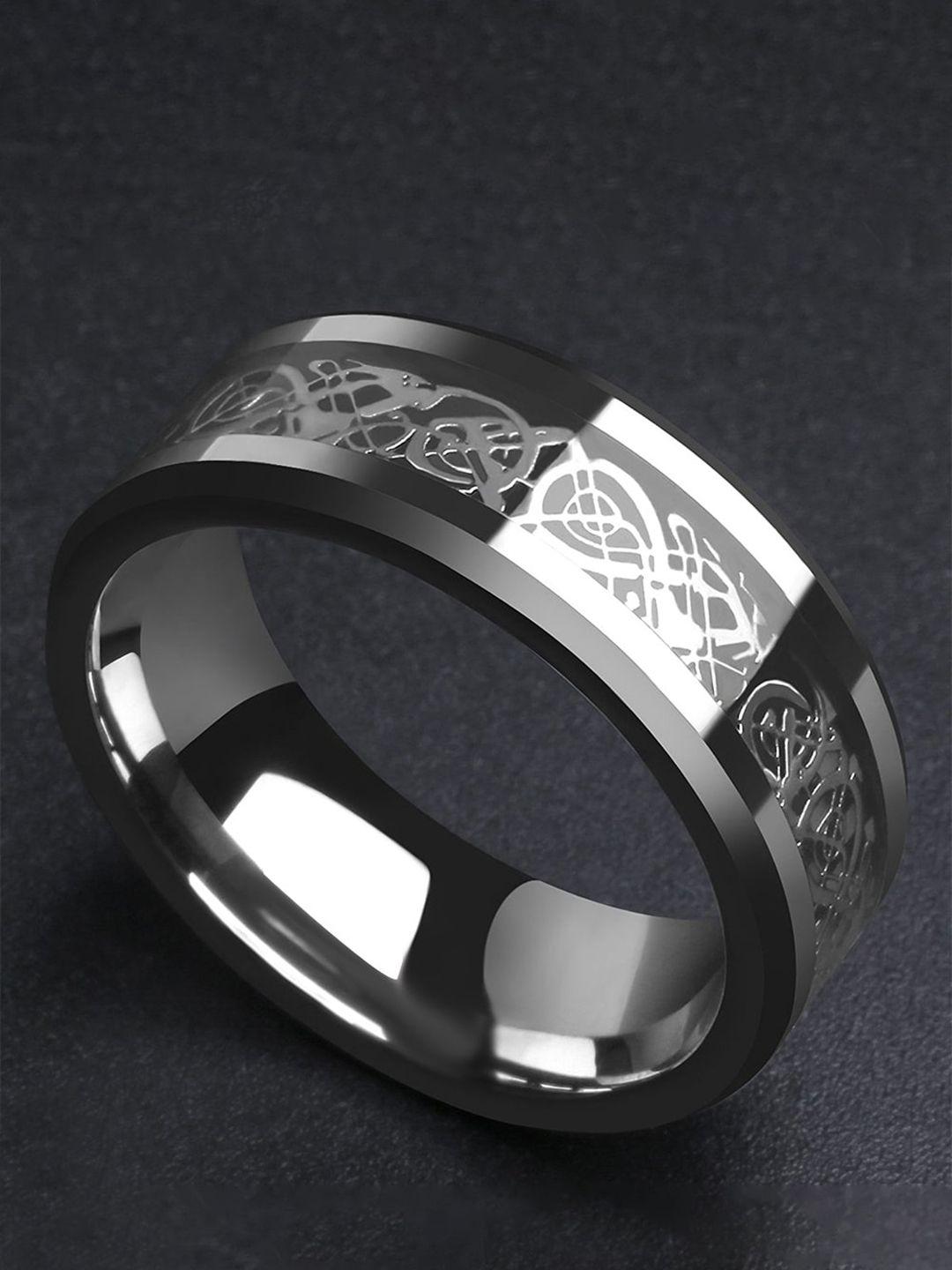 yellow chimes men silver-toned dragon celtic inlay polish finis stainless steel finger ring
