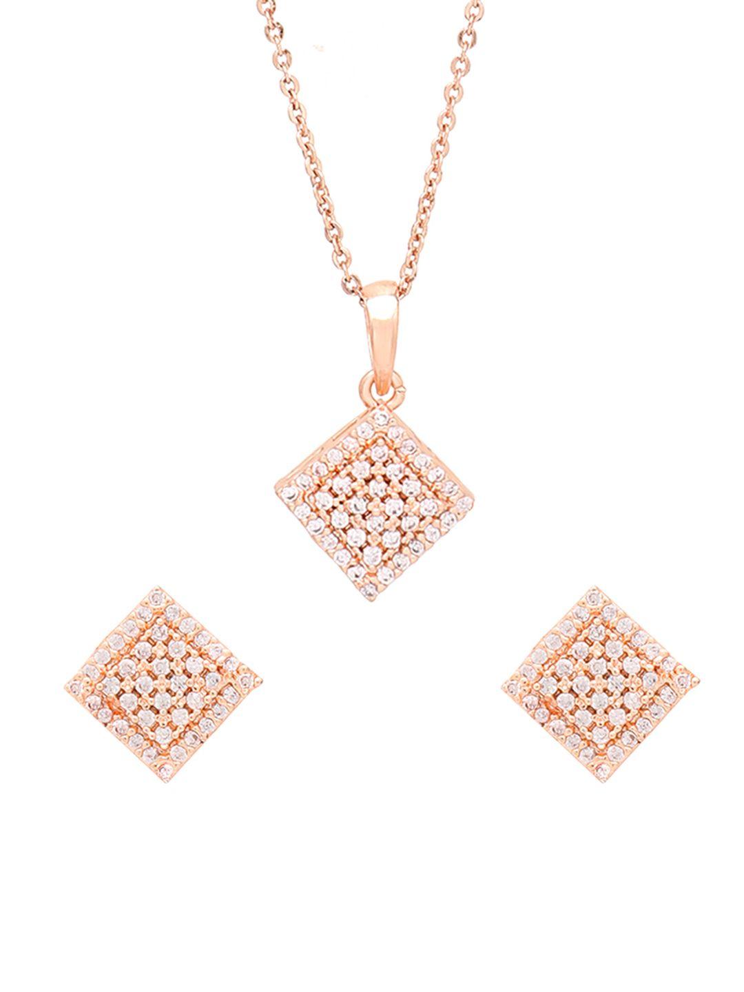 yellow chimes rose gold plated & white studded jewellery set