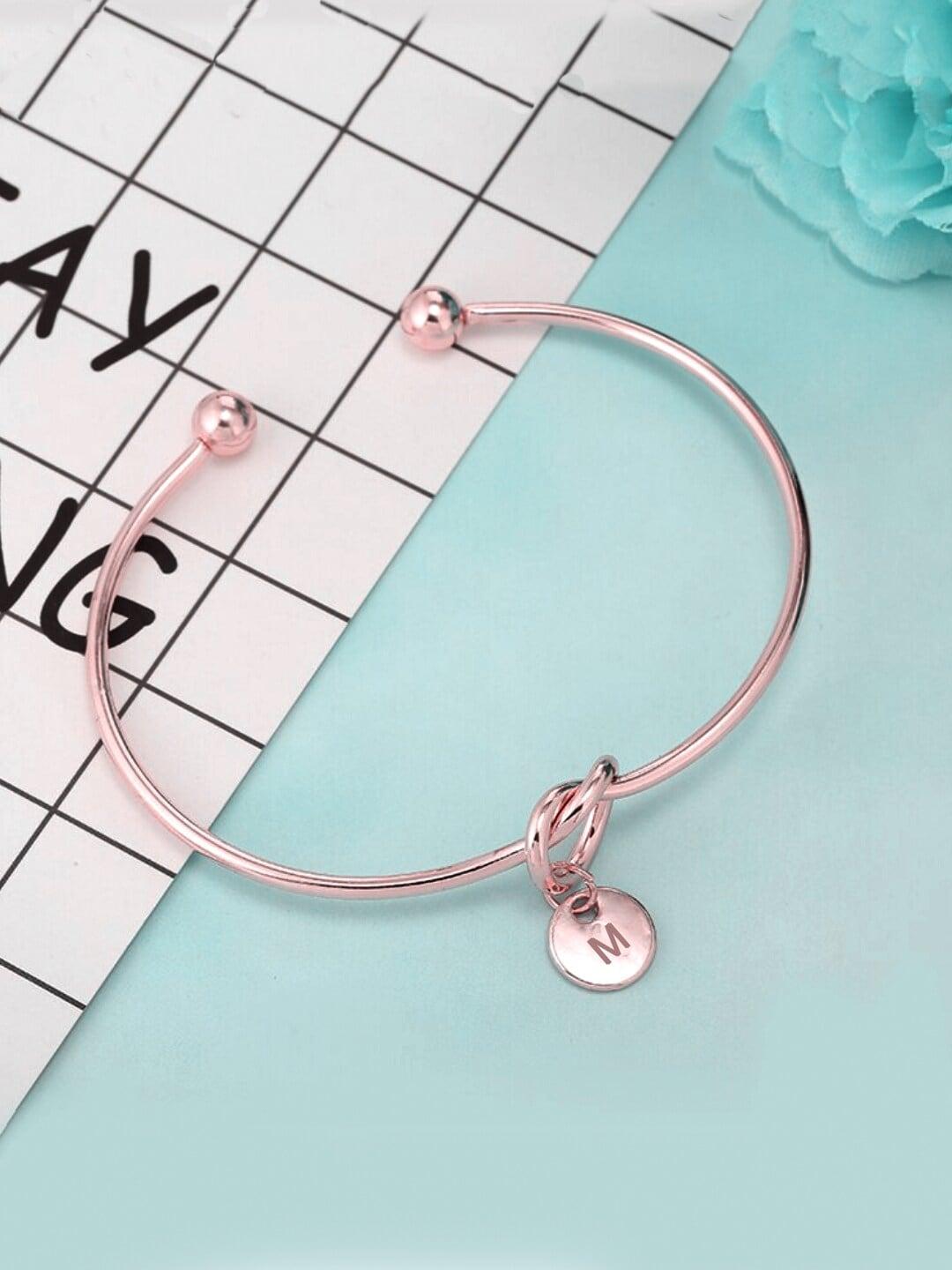 yellow chimes rose gold-plated heart 'm' alphabet cuff bracelet