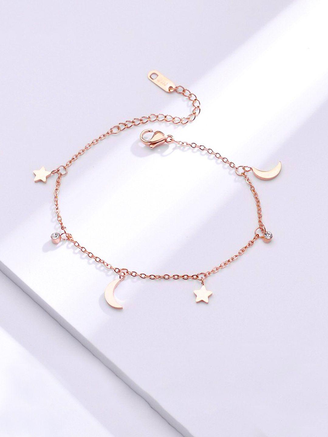 yellow chimes rose gold-plated stainless steel moon & star charm anklet