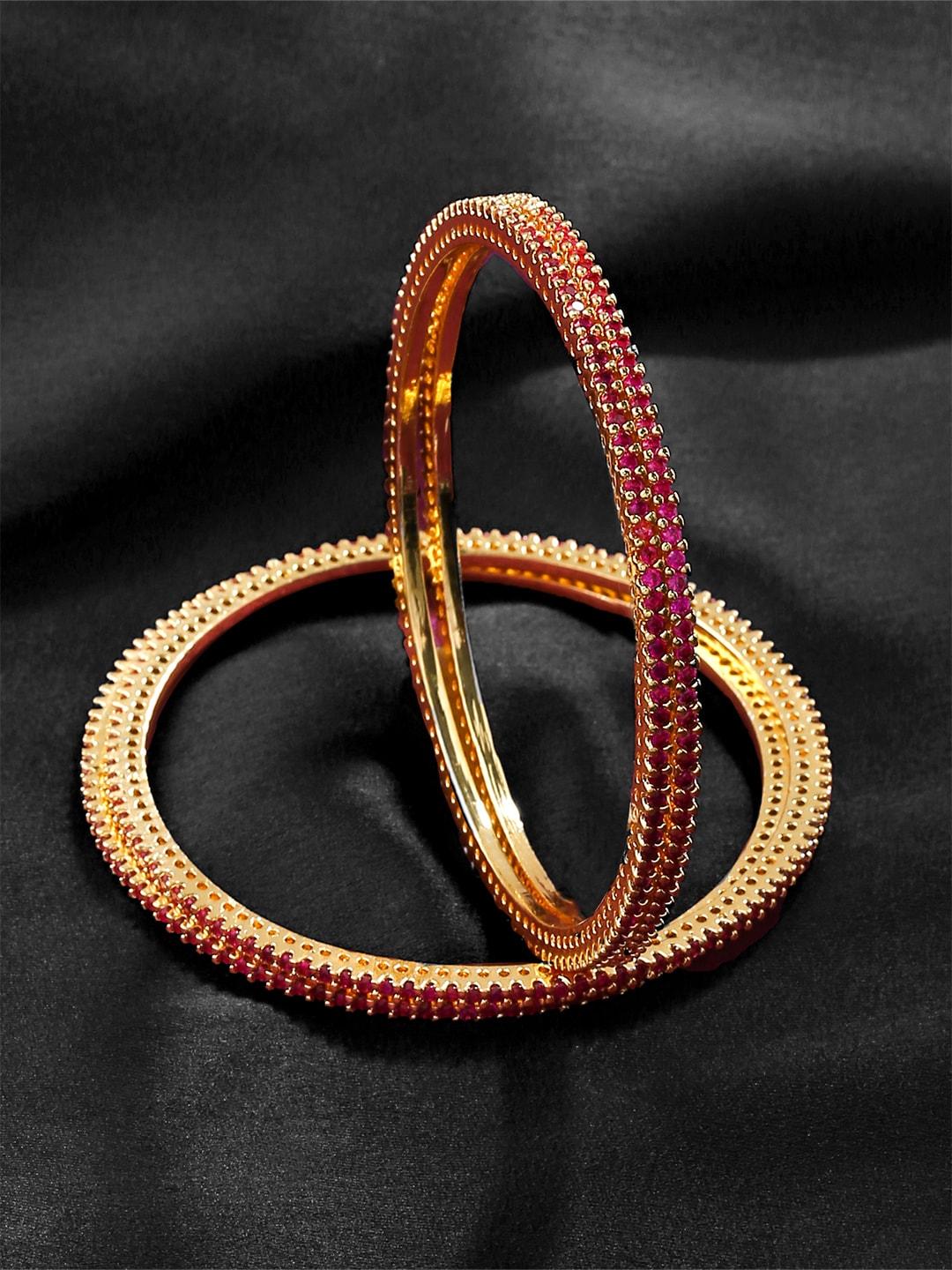 yellow chimes set of 4 red gold-plated american diamond studded bangles
