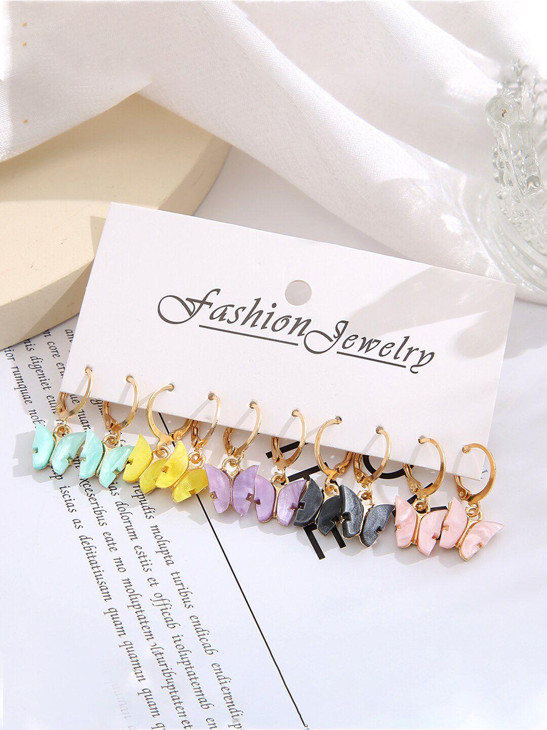 yellow chimes set of 6 butterfly charm hanging huggie hoops earring