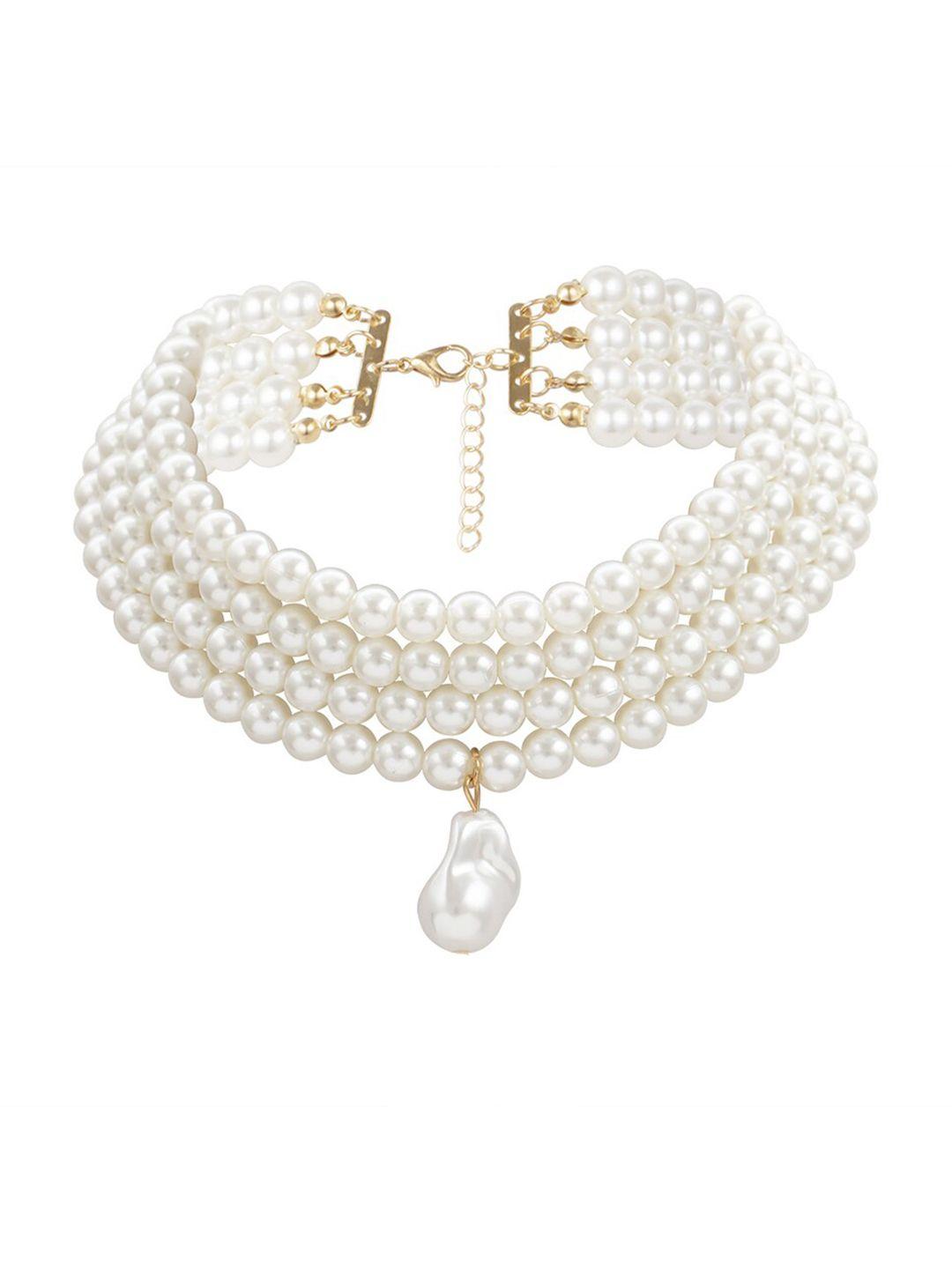 yellow chimes white & gold-toned pearl studded statement necklace