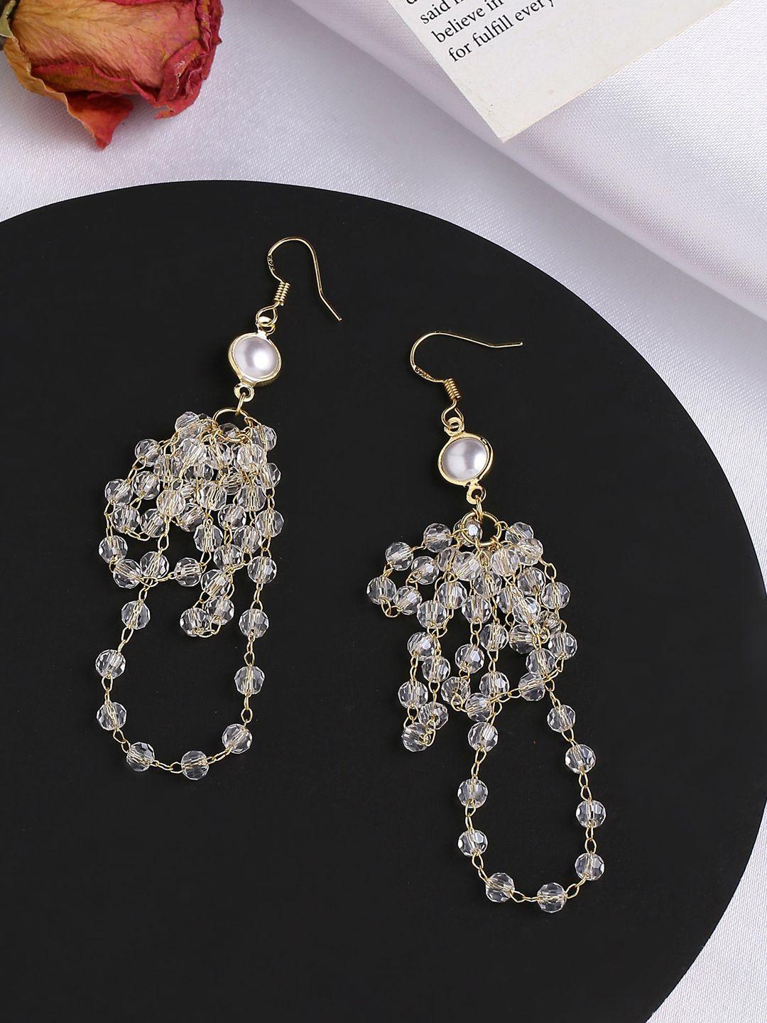 yellow chimes women gold-toned & white contemporary drop earrings