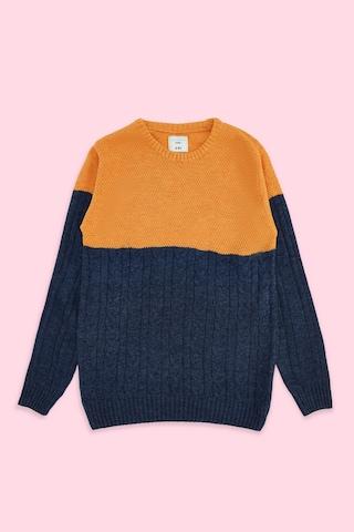yellow color block casual full sleeves crew neck boys regular fit sweater