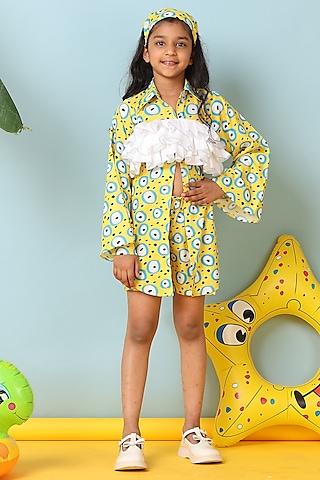 yellow cotton & polyester printed co-ord set for girls