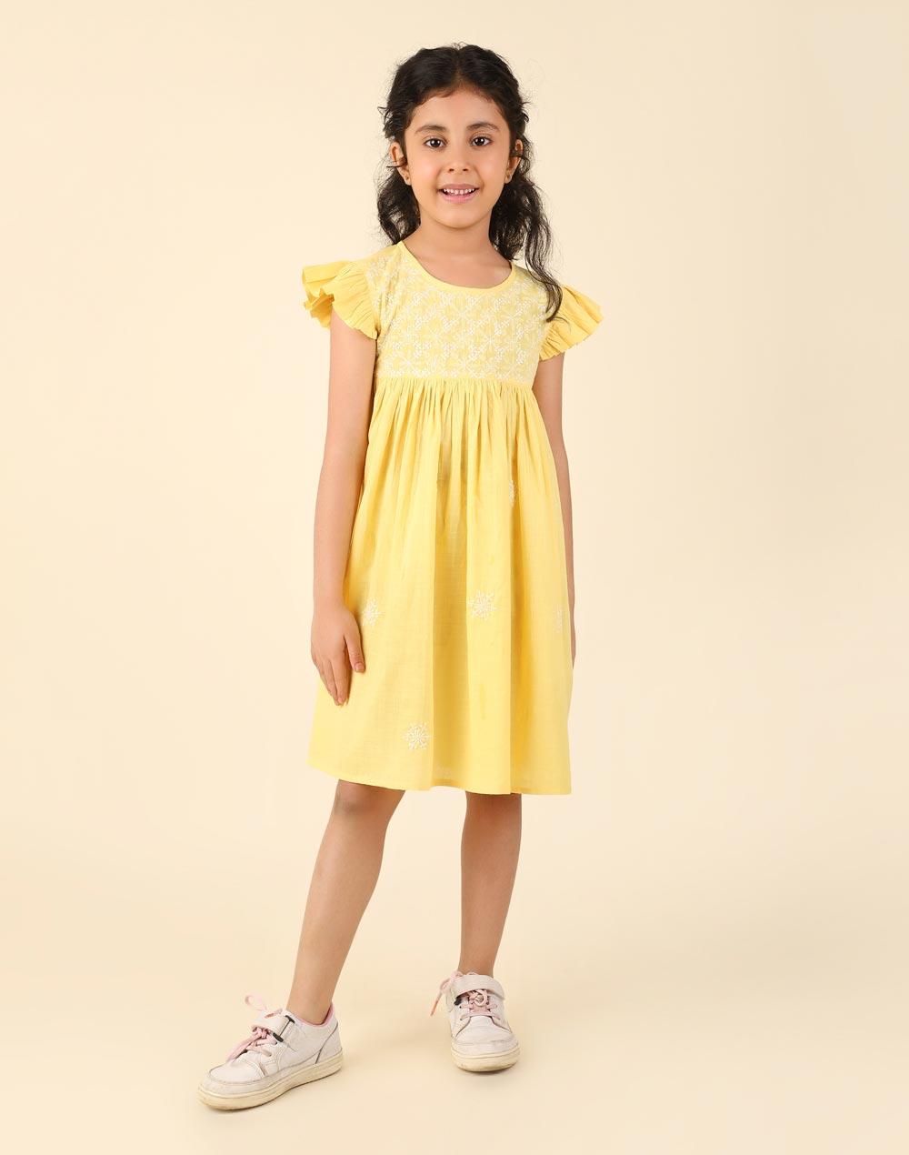 yellow cotton chikankari dress