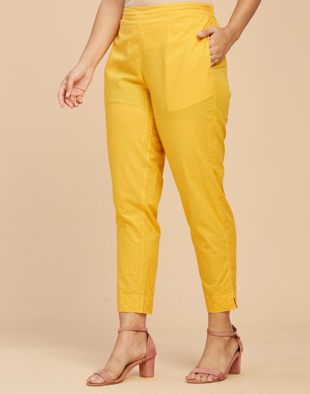 yellow cotton full length ethnic pant