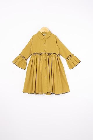 yellow cotton gathered dress for girls