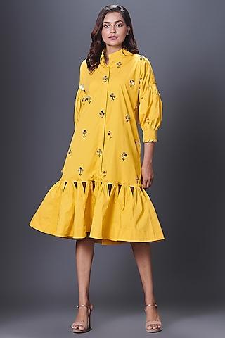 yellow cotton hand embroidered dress