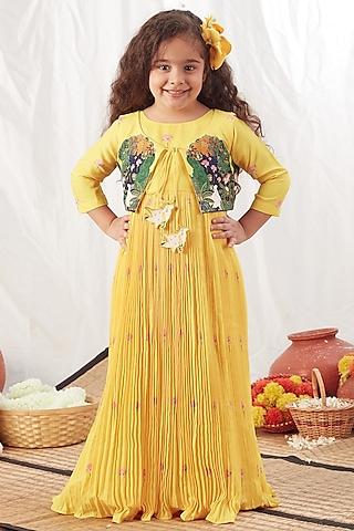 yellow cotton jacket dress for girls