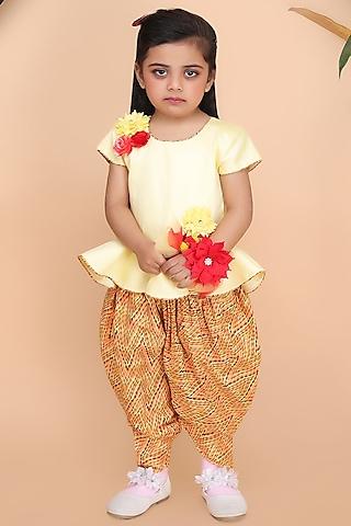 yellow-cotton-printed-dhoti-set-for-girls