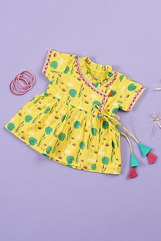 yellow cotton printed frock for girls