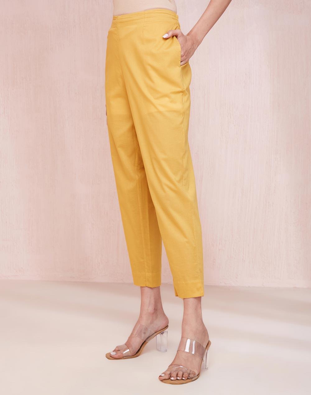 yellow cotton regular fit casual ethnic pant