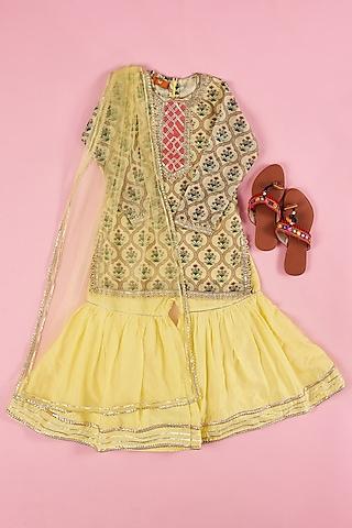yellow cotton silk sharara set for girls