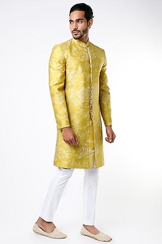 yellow cotton silk sherwani