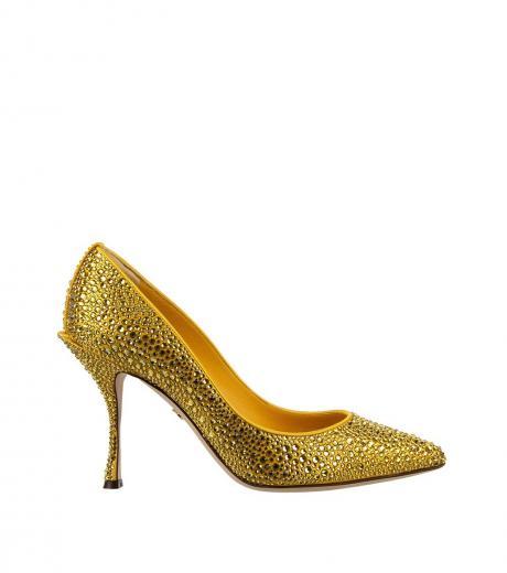yellow crystal pointed toe pumps