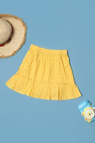 yellow cut work short length mid rise casual girls regular fit skirt