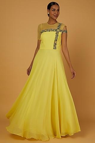 yellow embellished gown