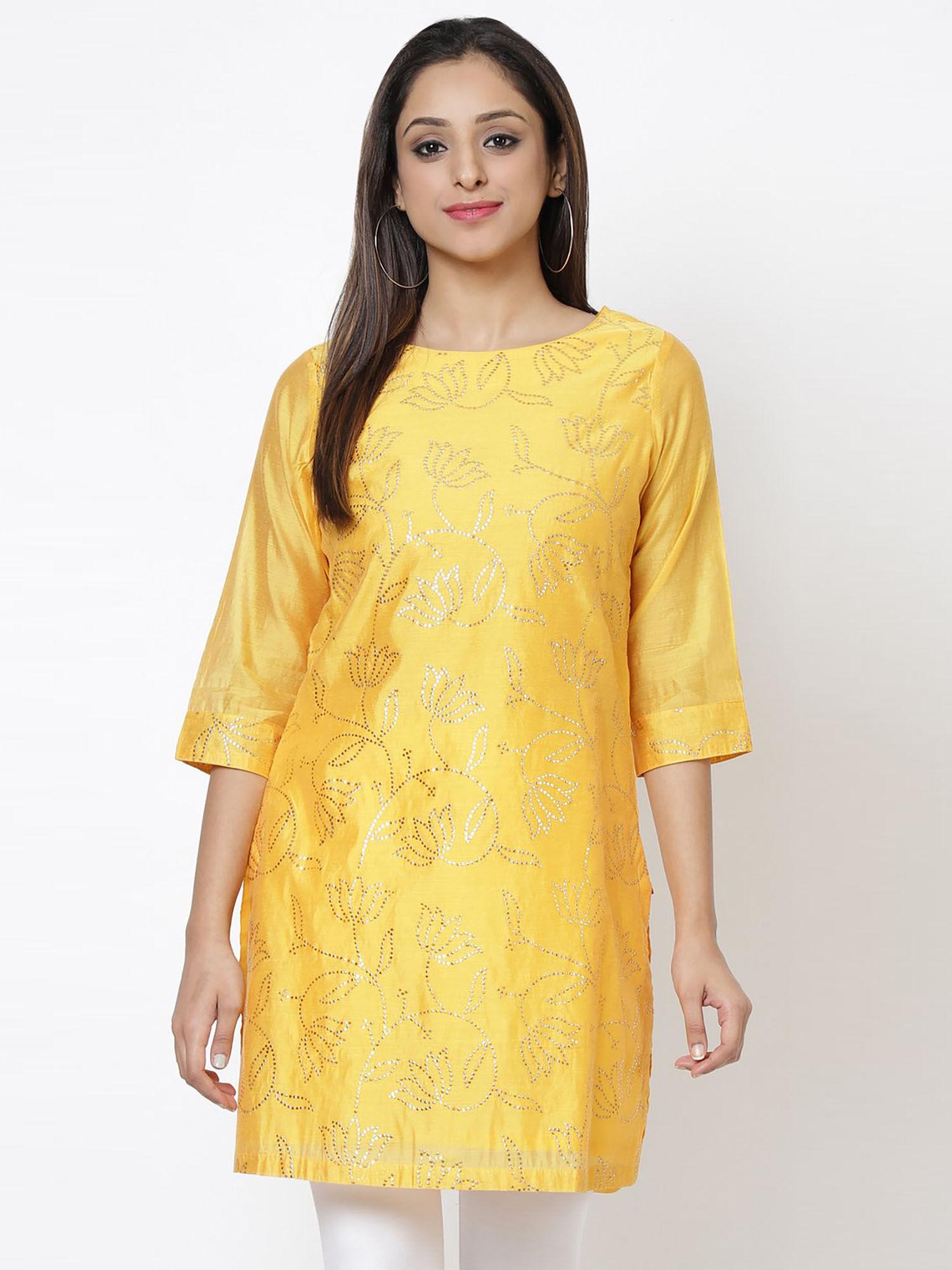 yellow embellished kurti