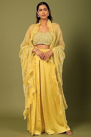 yellow embroidered cape set