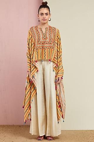 yellow embroidered cape with pants