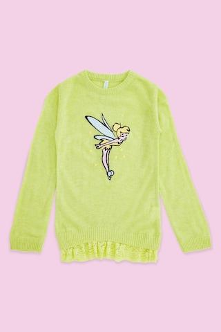 yellow embroidered casual full sleeves round neck girls regular fit sweater