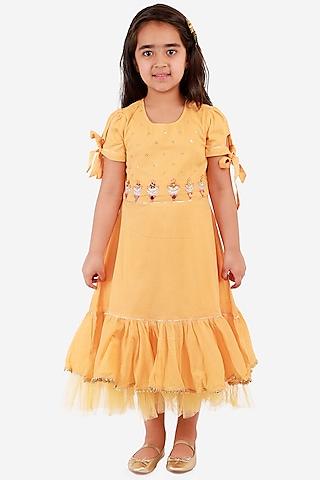 yellow embroidered gown for girls