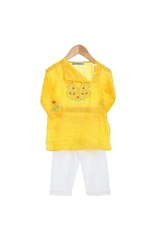 yellow embroidered kurta set for boys
