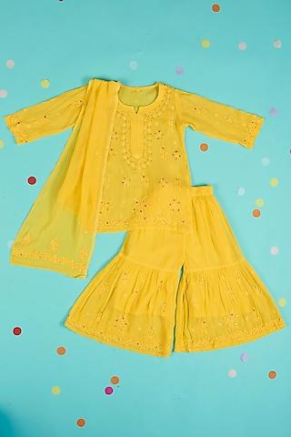 yellow embroidered sharara set for girls