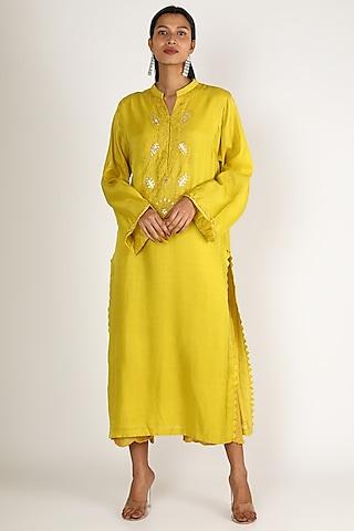 yellow-embroidered-tunic-set