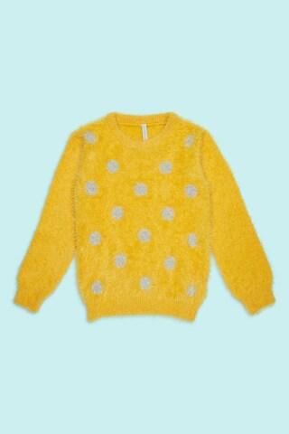 yellow embroidered winter wear full sleeves round neck girls regular fit sweater