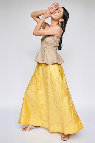 yellow ethnic motifs calf-length ethnic women flared fit skirt