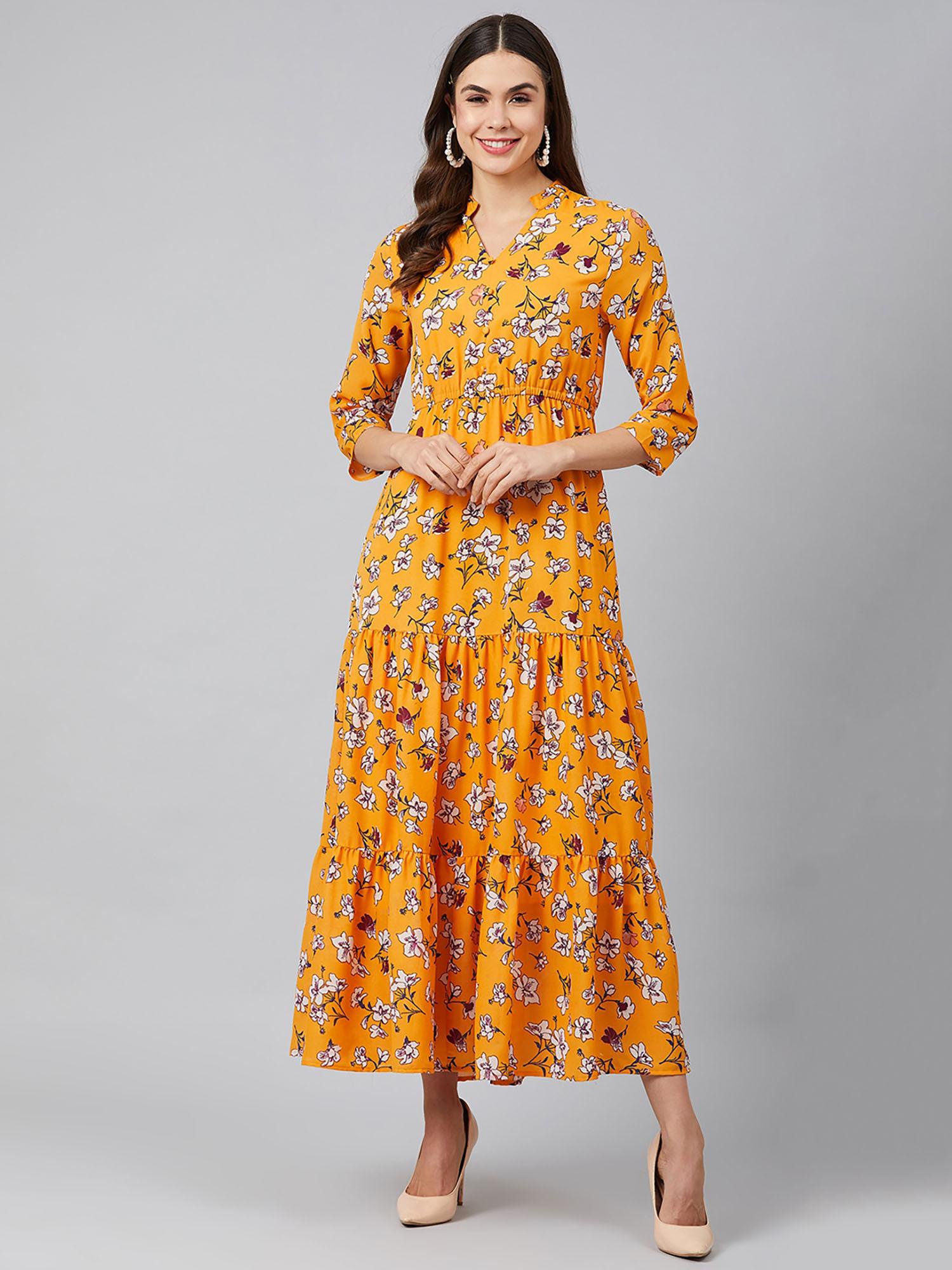 yellow floral comfortable maxi dress