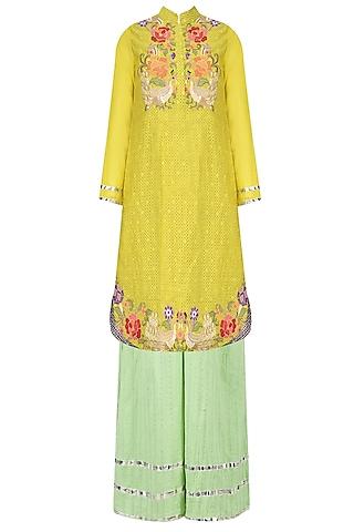 yellow floral embroidered tunic with palazzo pants
