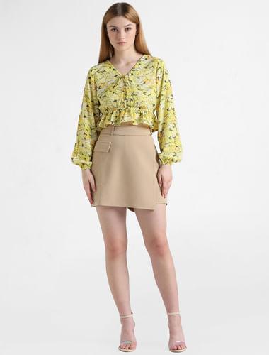 yellow floral peplum cropped top
