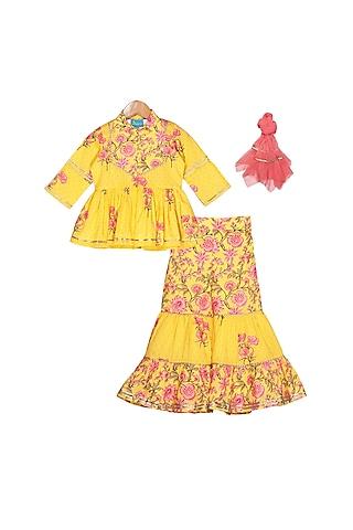 yellow floral printed sharara set for girls