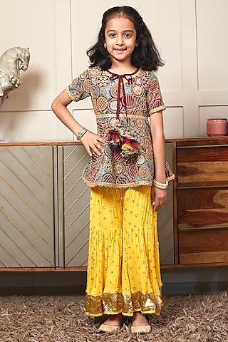 yellow georgette embroidered sharara set for girls