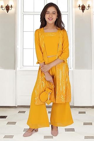 yellow georgette palazzo pant set for girls