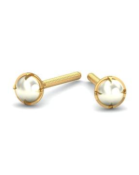yellow gold ashen round pearl stud earrings