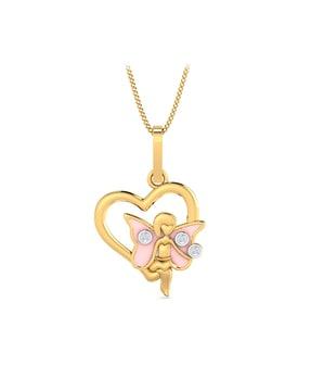 yellow gold diamond cuper heart enamel pendant