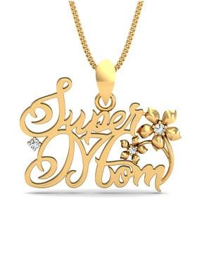 yellow gold diamond-studded super mom pendant