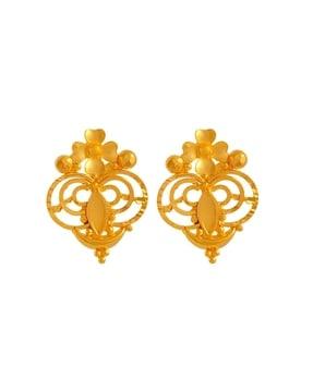 yellow gold floral design stud earrings