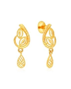 yellow gold geometric design drop earrings